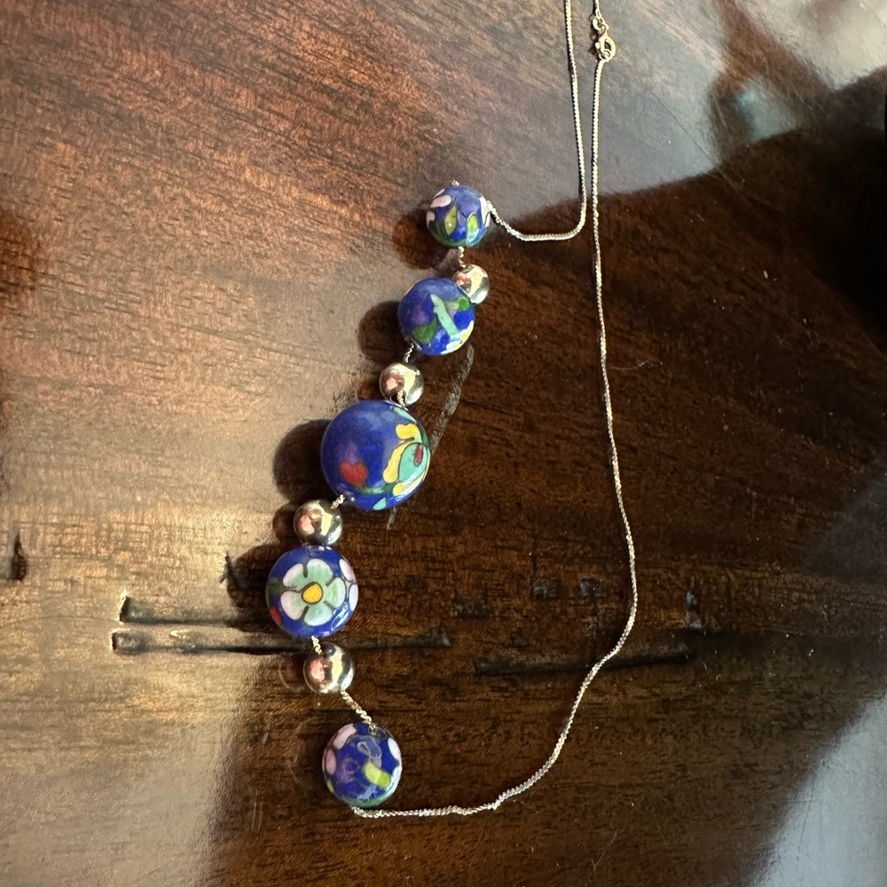 14k gold cloisone necklacece - Picture 6 of 7